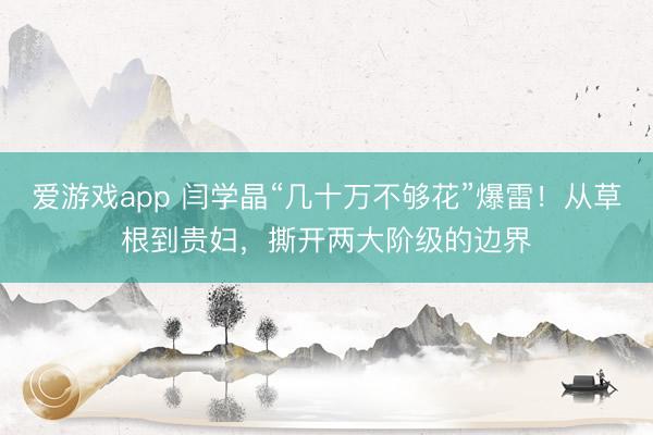 爱游戏app 闫学晶“几十万不够花”爆雷！从草根到贵妇，撕开两大阶级的边界