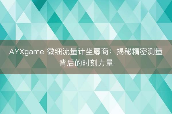 AYXgame 微细流量计坐蓐商：揭秘精密测量背后的时刻力量