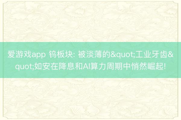 爱游戏app 钨板块: 被淡薄的"工业牙齿"如安在降息和AI算力周期中悄然崛起!
