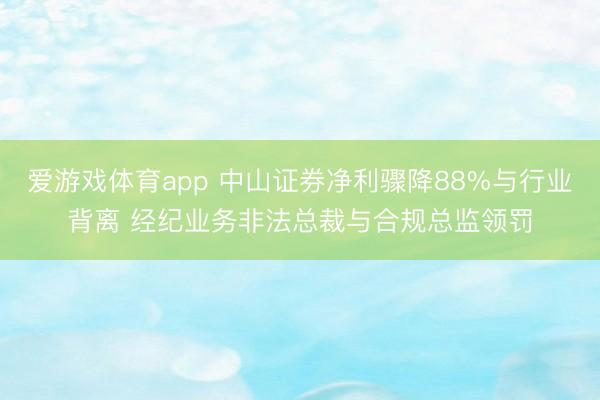 爱游戏体育app 中山证券净利骤降88%与行业背离 经纪业务非法总裁与合规总监领罚