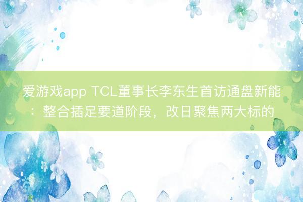 爱游戏app TCL董事长李东生首访通盘新能：整合插足要道阶段，改日聚焦两大标的