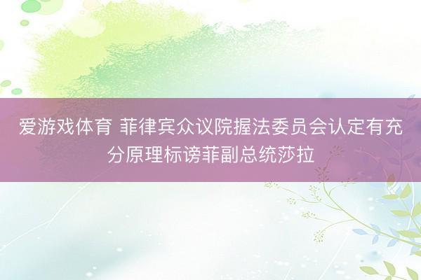 爱游戏体育 菲律宾众议院握法委员会认定有充分原理标谤菲副总统莎拉