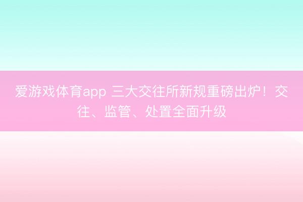 爱游戏体育app 三大交往所新规重磅出炉！交往、监管、处置全面升级