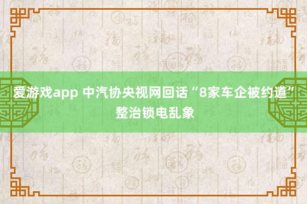 爱游戏app 中汽协央视网回话“8家车企被约道” 整治锁电乱象
