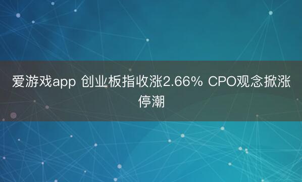 爱游戏app 创业板指收涨2.66% CPO观念掀涨停潮
